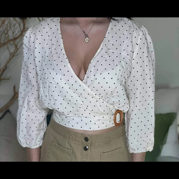 Francesca's Blue Rain Cropped Blouse - Picture 1 of 5